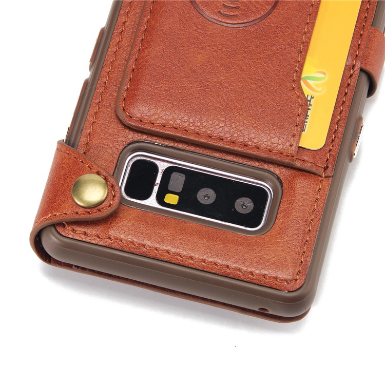 2-in-1 Zipper Pocket Leather Wallet Case + Movable TPU Phone Casing for Samsung Galaxy Note 8 N950 - Brown-9