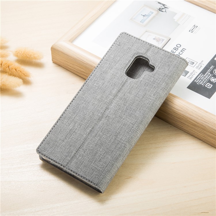 VILI DMX Cross Texture Card Holder Leather Stand Case for Samsung Galaxy A8+ (2018) - Grey-2