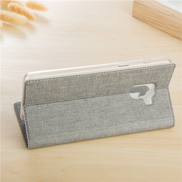 VILI DMX Cross Texture Card Holder Leather Stand Case for Samsung Galaxy A8+ (2018) - Grey-4