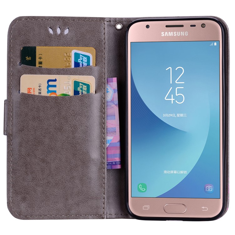 Glittery Powder Imprinted Butterfly Pattern Leather Wallet Stand Case for Samsung Galaxy J3 Pro (2017) / J3 (2017) EU Version - Grey-5