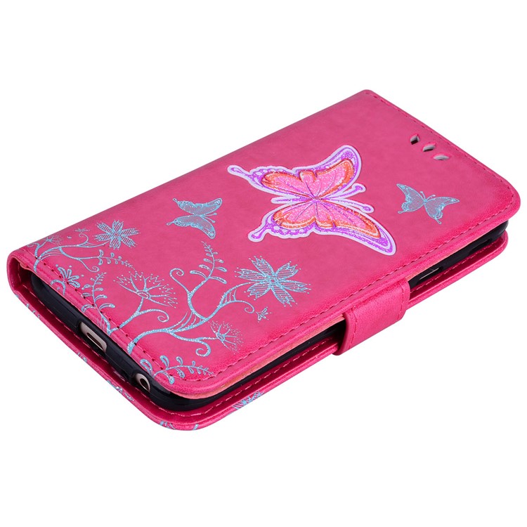 Glittery Powder Imprinted Butterfly Pattern Leather Wallet Stand Casing for Samsung Galaxy J3 Pro (2017) / J3 (2017) EU Version - Rose-3