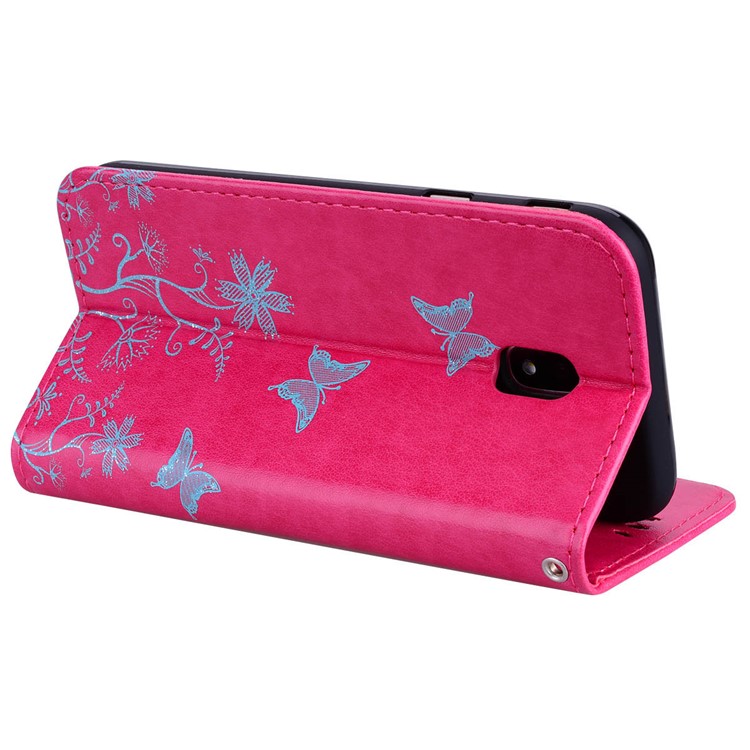 Glittery Powder Imprinted Butterfly Pattern Leather Wallet Stand Casing for Samsung Galaxy J3 Pro (2017) / J3 (2017) EU Version - Rose-4