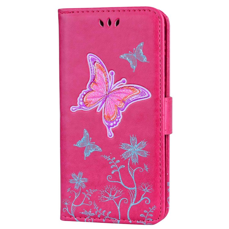 Glittery Powder Imprinted Butterfly Pattern Leather Wallet Stand Casing for Samsung Galaxy J3 Pro (2017) / J3 (2017) EU Version - Rose-6