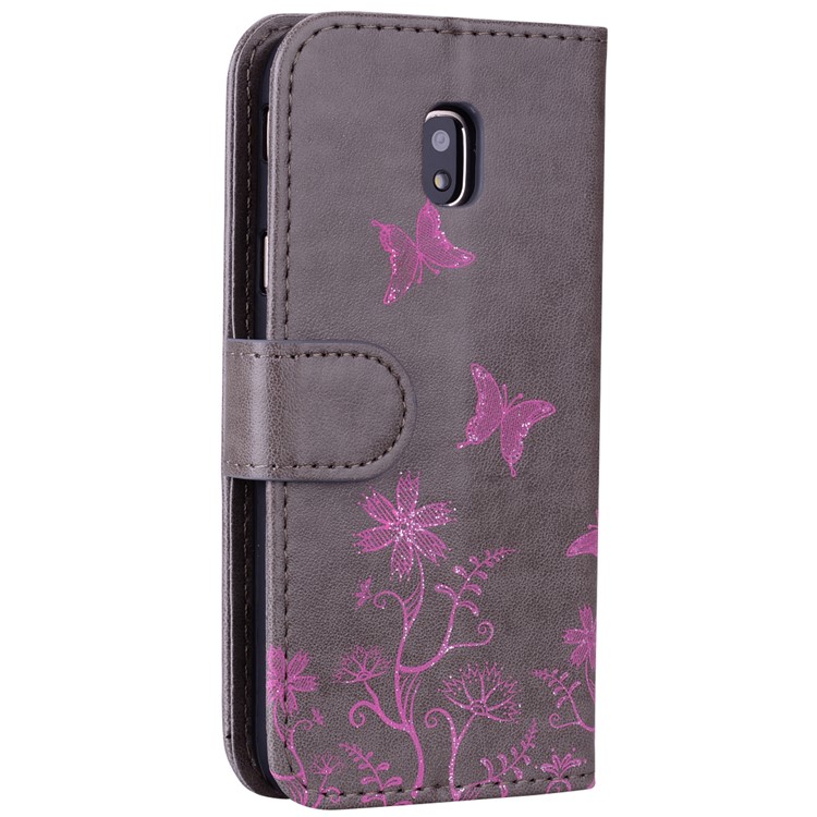 Flash Powder Butterfly Flower Leather Wallet Case for Samsung Galaxy J5 (2017) EU Version / J5 Pro (2017) - Grey-2