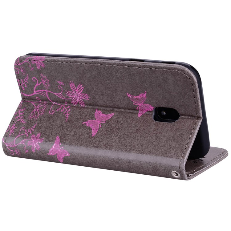 Flash Powder Butterfly Flower Leather Wallet Case for Samsung Galaxy J5 (2017) EU Version / J5 Pro (2017) - Grey-3