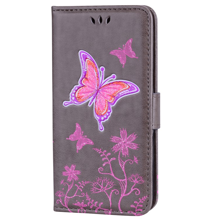 Flash Powder Butterfly Flower Leather Wallet Case for Samsung Galaxy J5 (2017) EU Version / J5 Pro (2017) - Grey-6
