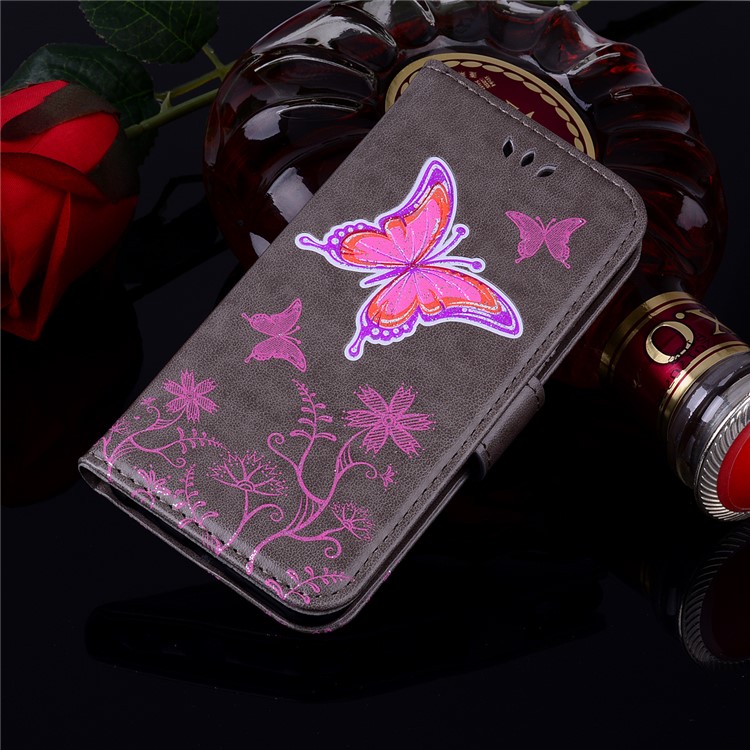 Flash Powder Butterfly Flower Leather Wallet Case for Samsung Galaxy J5 (2017) EU Version / J5 Pro (2017) - Grey-7