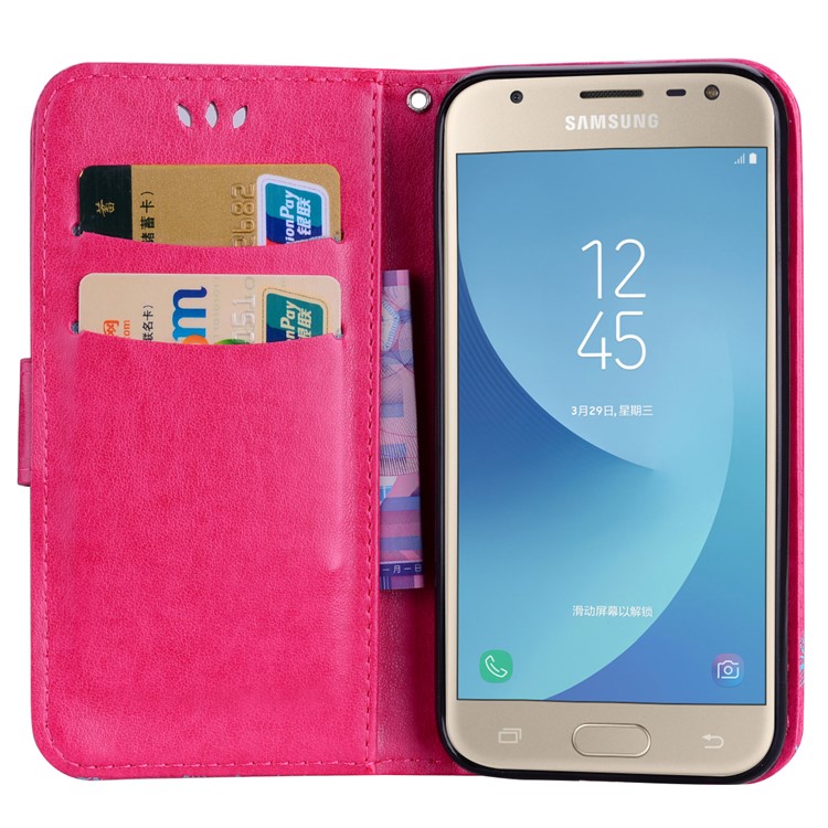 Flash Powder Butterfly Flower Leather Wallet Cover for Samsung Galaxy J5 (2017) EU Version / J5 Pro (2017) - Rose-5