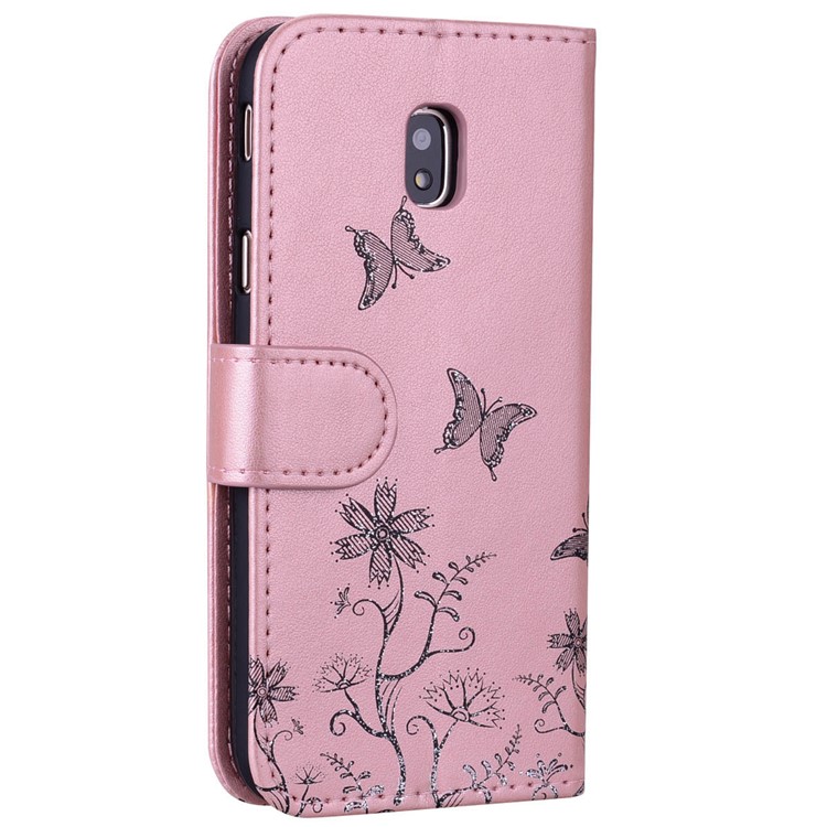 Flash Powder Butterfly Flower Leather Wallet Shell for Samsung Galaxy J5 (2017) EU Version / J5 Pro (2017) - Rose Gold-2
