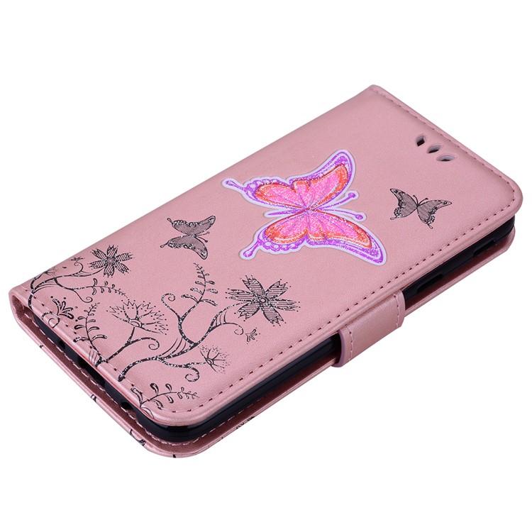 Flash Powder Butterfly Flower Leather Wallet Shell for Samsung Galaxy J5 (2017) EU Version / J5 Pro (2017) - Rose Gold-3