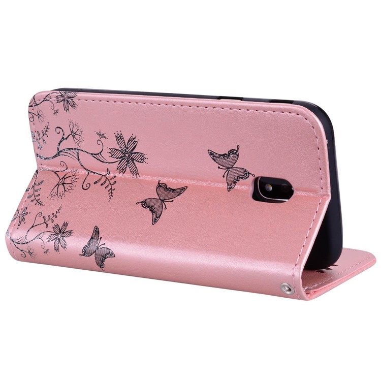 Flash Powder Butterfly Flower Leather Wallet Shell for Samsung Galaxy J5 (2017) EU Version / J5 Pro (2017) - Rose Gold-4