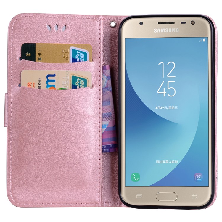 Flash Powder Butterfly Flower Leather Wallet Shell for Samsung Galaxy J5 (2017) EU Version / J5 Pro (2017) - Rose Gold-5