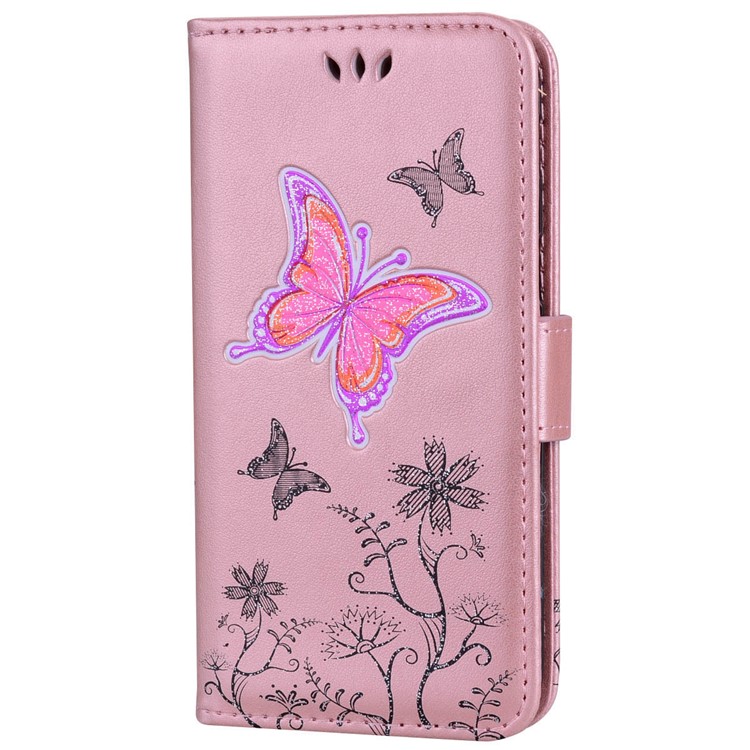 Flash Powder Butterfly Flower Leather Wallet Shell for Samsung Galaxy J5 (2017) EU Version / J5 Pro (2017) - Rose Gold-6