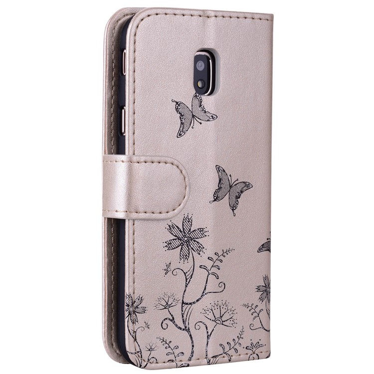 Flash Powder Butterfly Flower Leather Wallet Phone Case for Samsung Galaxy J5 (2017) EU Version / J5 Pro (2017) - Gold-2