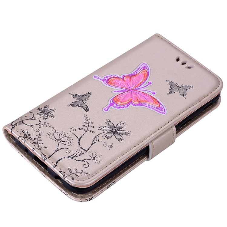 Flash Powder Butterfly Flower Leather Wallet Phone Case for Samsung Galaxy J5 (2017) EU Version / J5 Pro (2017) - Gold-3