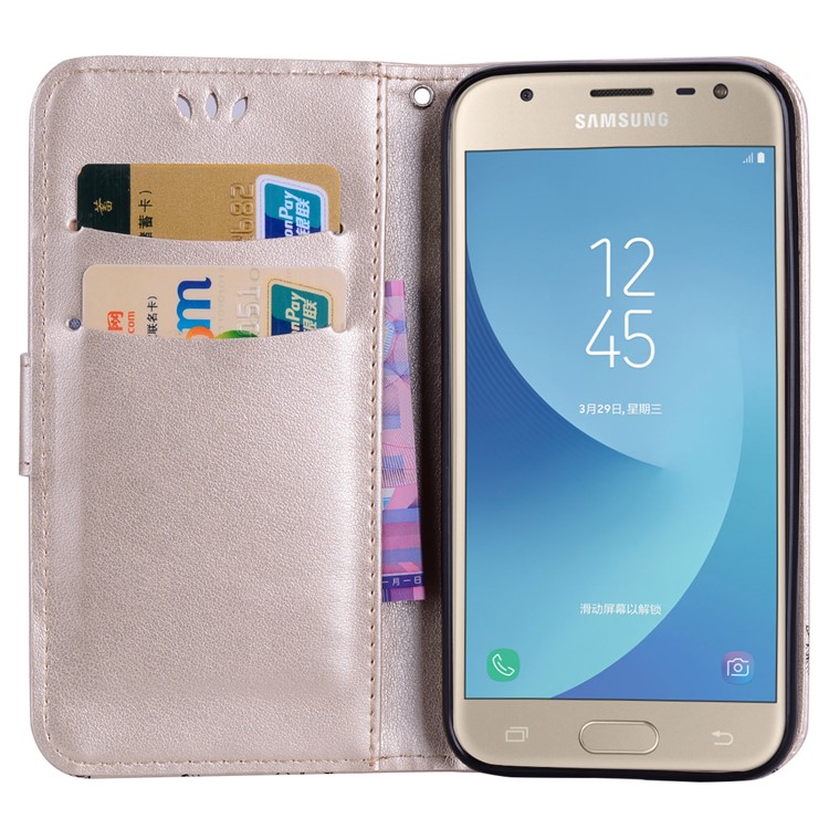 Flash Powder Butterfly Flower Leather Wallet Phone Case for Samsung Galaxy J5 (2017) EU Version / J5 Pro (2017) - Gold-4