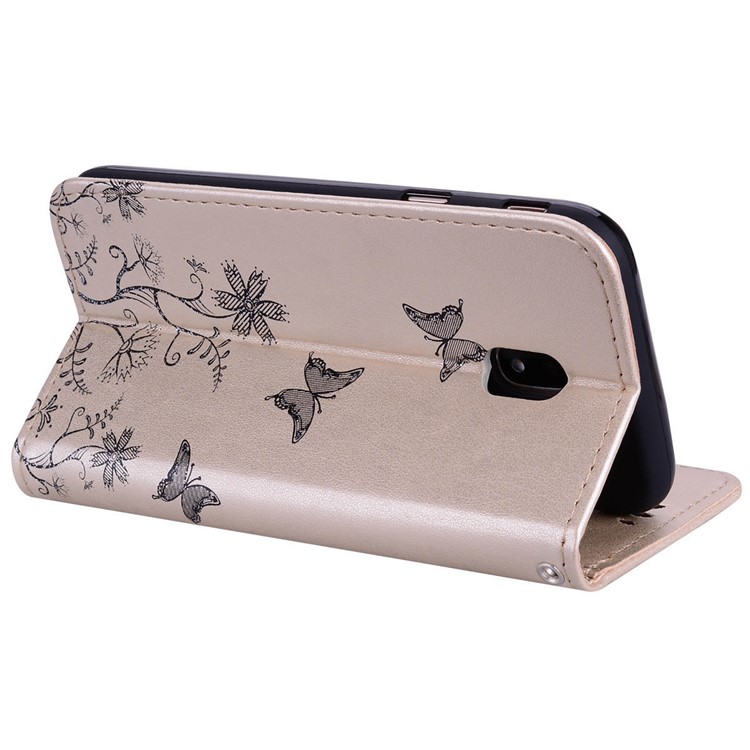 Flash Powder Butterfly Flower Leather Wallet Phone Case for Samsung Galaxy J5 (2017) EU Version / J5 Pro (2017) - Gold-5