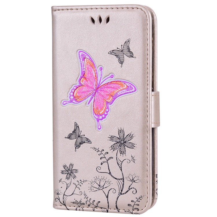 Flash Powder Butterfly Flower Leather Wallet Phone Case for Samsung Galaxy J5 (2017) EU Version / J5 Pro (2017) - Gold-6