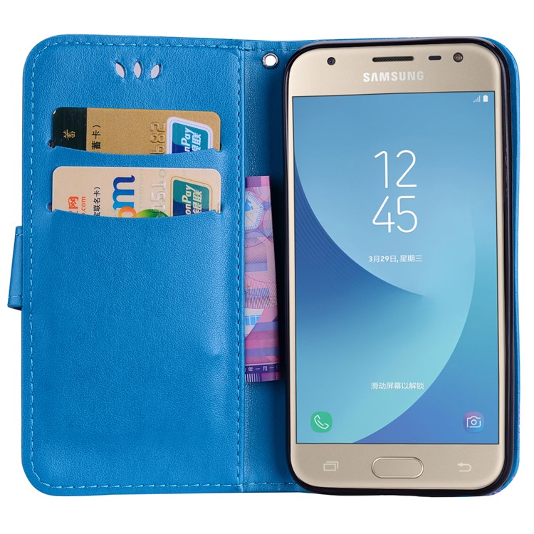 Flash Powder Butterfly Flower Stand Leather Phone Cover for Samsung Galaxy J5 (2017) EU Version / J5 Pro (2017) - Blue-5