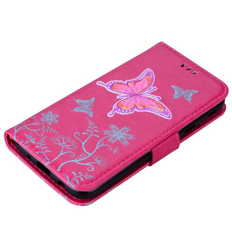 Glittery Powder Imprinted Butterfly Pattern Leather Wallet Stand Case for Samsung Galaxy J7 Pro (2017) / J7 (2017) EU Version - Rose-3