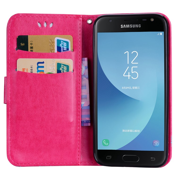 Glittery Powder Imprinted Butterfly Pattern Leather Wallet Stand Case for Samsung Galaxy J7 Pro (2017) / J7 (2017) EU Version - Rose-5