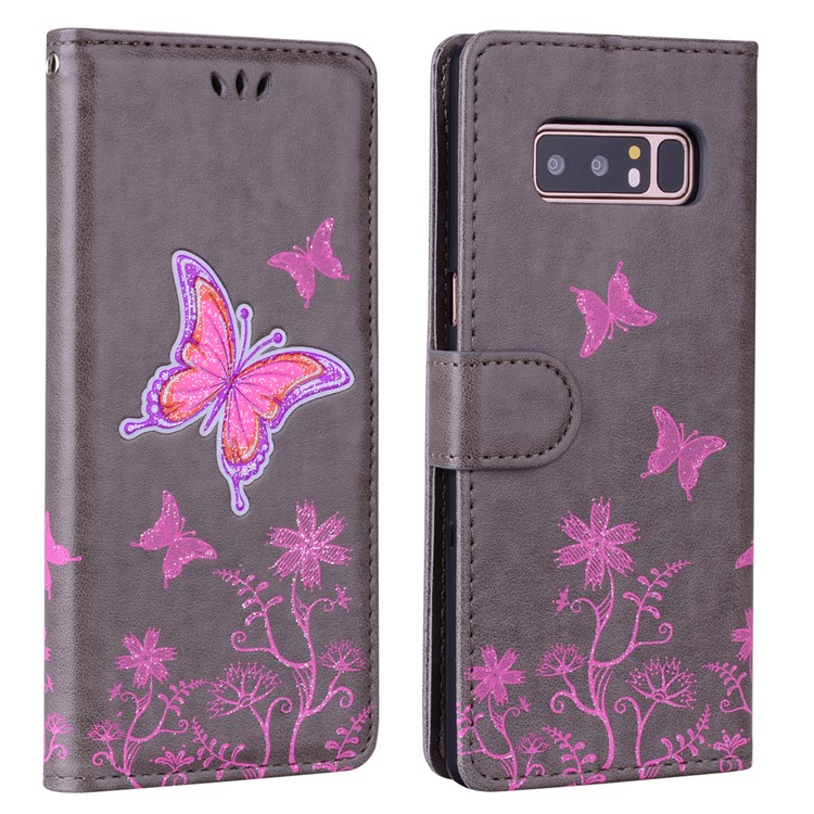 Flash Powder Butterfly Pattern Leather Wallet Case for Samsung Galaxy Note 8 SM-N950 - Black-1