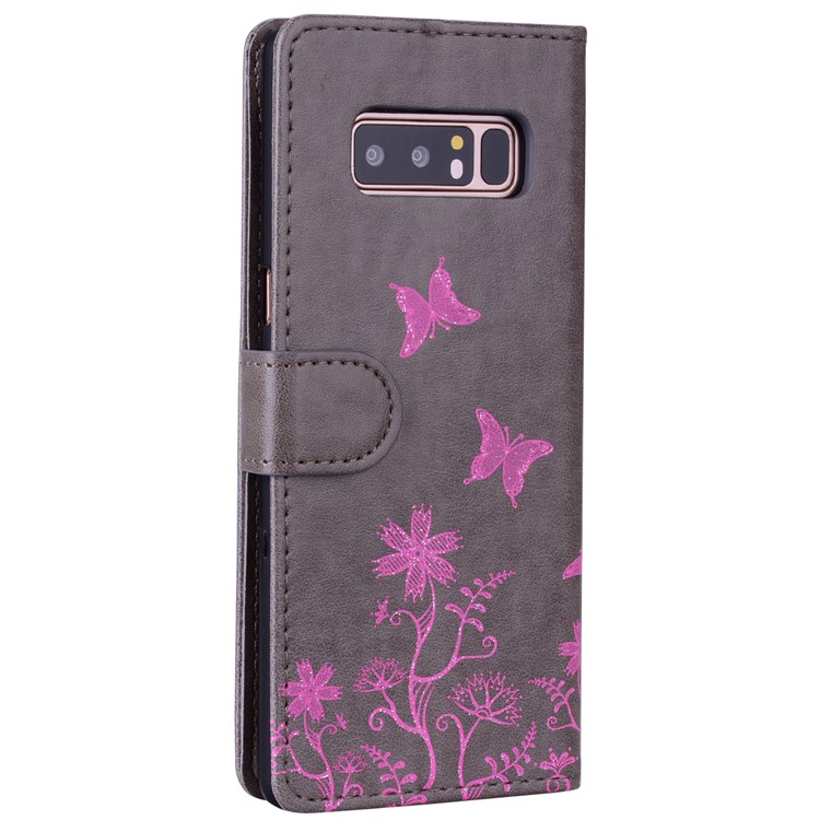 Flash Powder Butterfly Pattern Leather Wallet Case for Samsung Galaxy Note 8 SM-N950 - Black-2
