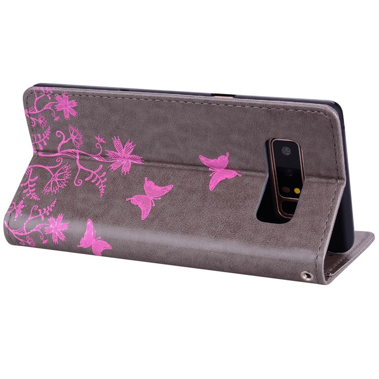 Flash Powder Butterfly Pattern Leather Wallet Case for Samsung Galaxy Note 8 SM-N950 - Black-4