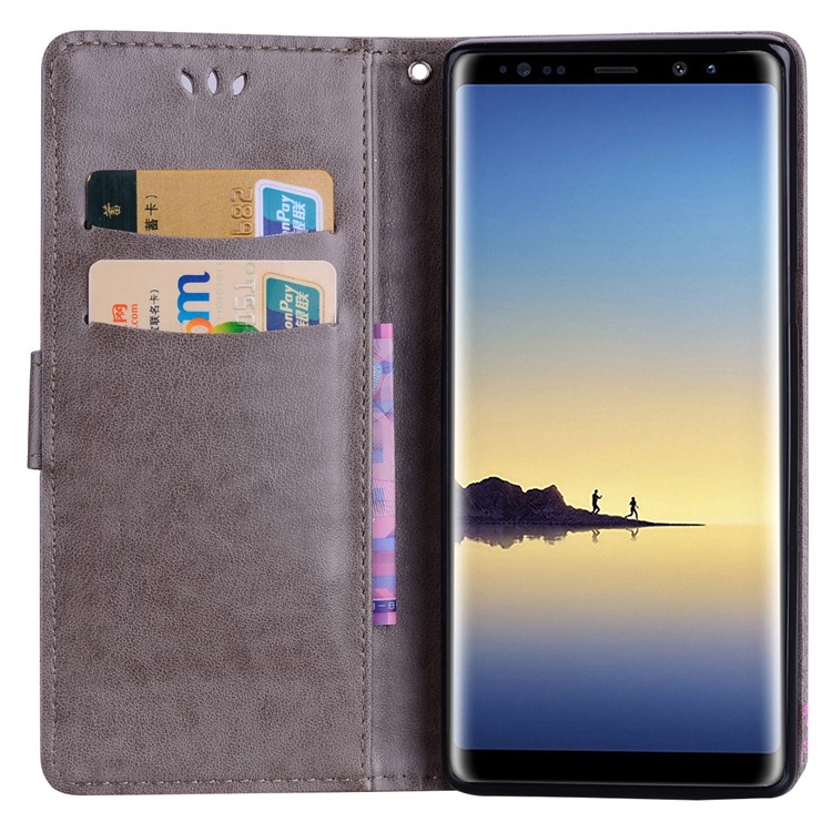 Flash Powder Butterfly Pattern Leather Wallet Case for Samsung Galaxy Note 8 SM-N950 - Black-5
