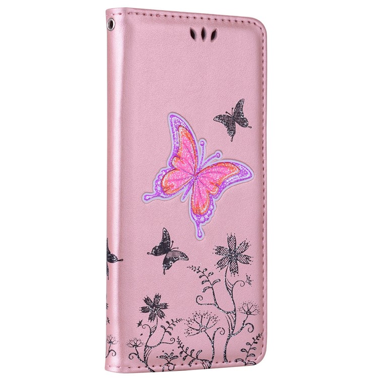 Flash Powder Butterfly Pattern Leather Wallet Case Cover for Samsung Galaxy Note 8 SM-N950 - Rose Gold-1
