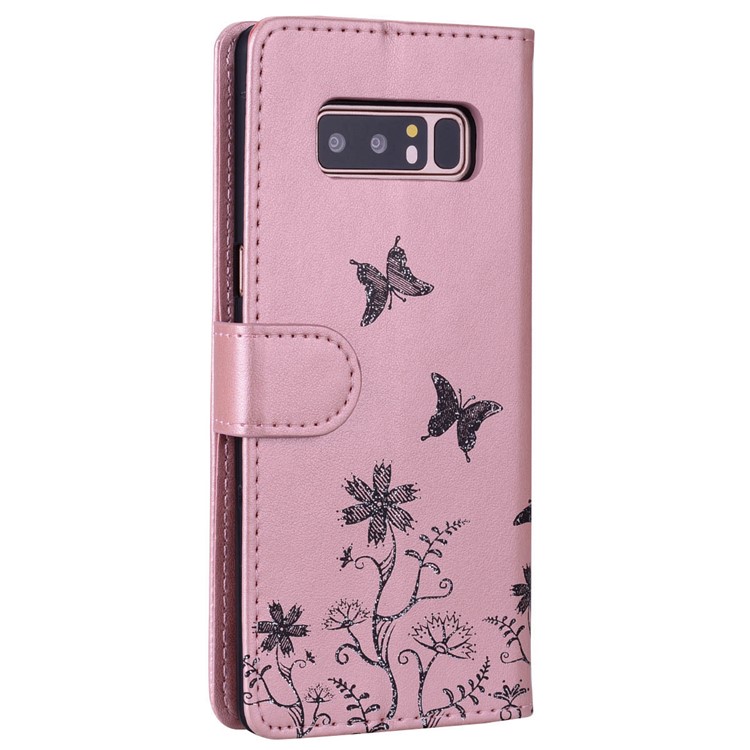 Flash Powder Butterfly Pattern Leather Wallet Case Cover for Samsung Galaxy Note 8 SM-N950 - Rose Gold-2