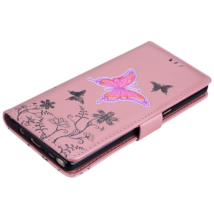 Flash Powder Butterfly Pattern Leather Wallet Case Cover for Samsung Galaxy Note 8 SM-N950 - Rose Gold-3