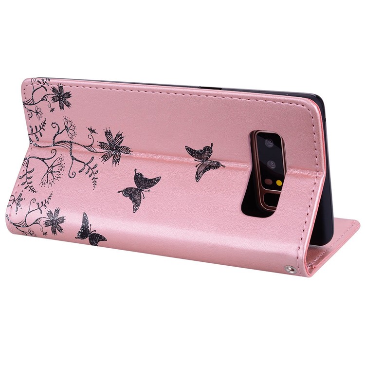 Flash Powder Butterfly Pattern Leather Wallet Case Cover for Samsung Galaxy Note 8 SM-N950 - Rose Gold-4