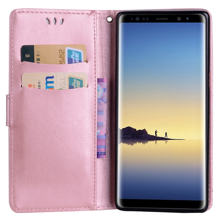 Flash Powder Butterfly Pattern Leather Wallet Case Cover for Samsung Galaxy Note 8 SM-N950 - Rose Gold-5
