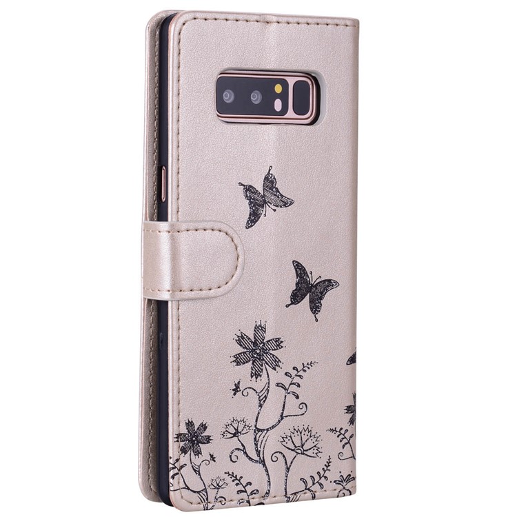Flash Powder Butterfly Pattern Wallet Leather Stand Case for Samsung Galaxy Note 8 SM-N950 - Gold-2