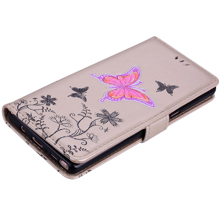 Flash Powder Butterfly Pattern Wallet Leather Stand Case for Samsung Galaxy Note 8 SM-N950 - Gold-3