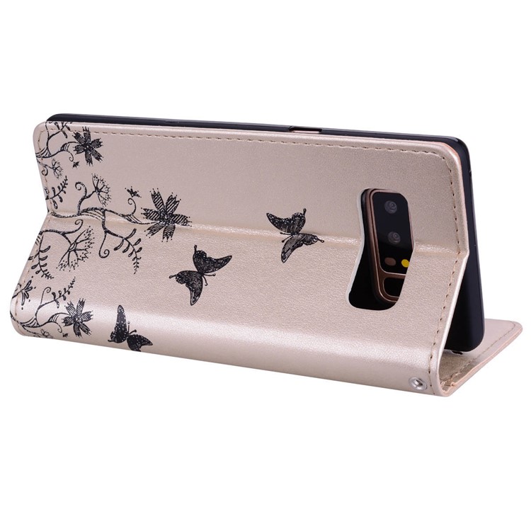 Flash Powder Butterfly Pattern Wallet Leather Stand Case for Samsung Galaxy Note 8 SM-N950 - Gold-5