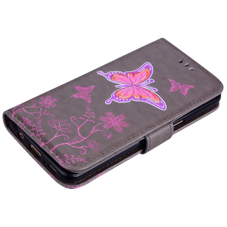 Flash Powder Butterfly Pattern Leather Wallet Case for Samsung Galaxy S8 SM-G950 - Grey-3