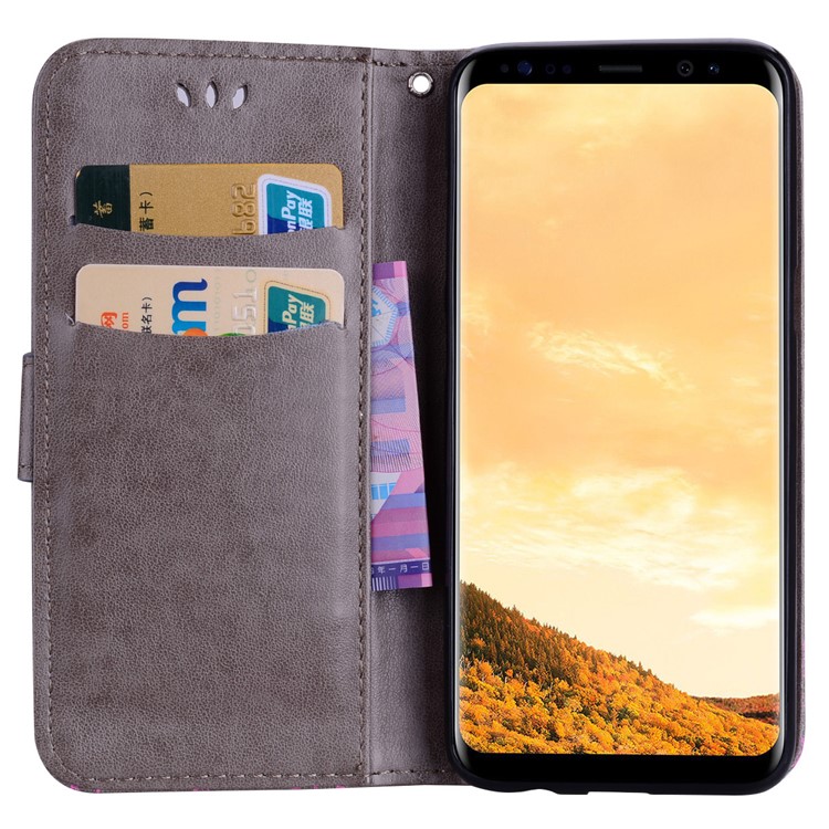 Flash Powder Butterfly Pattern Leather Wallet Case for Samsung Galaxy S8 SM-G950 - Grey-5