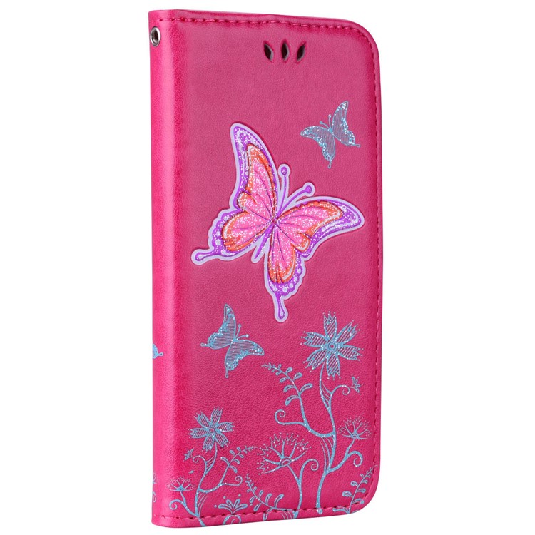 Flash Powder Butterfly Pattern Leather Wallet Cover for Samsung Galaxy S8 SM-G950 - Rose-1