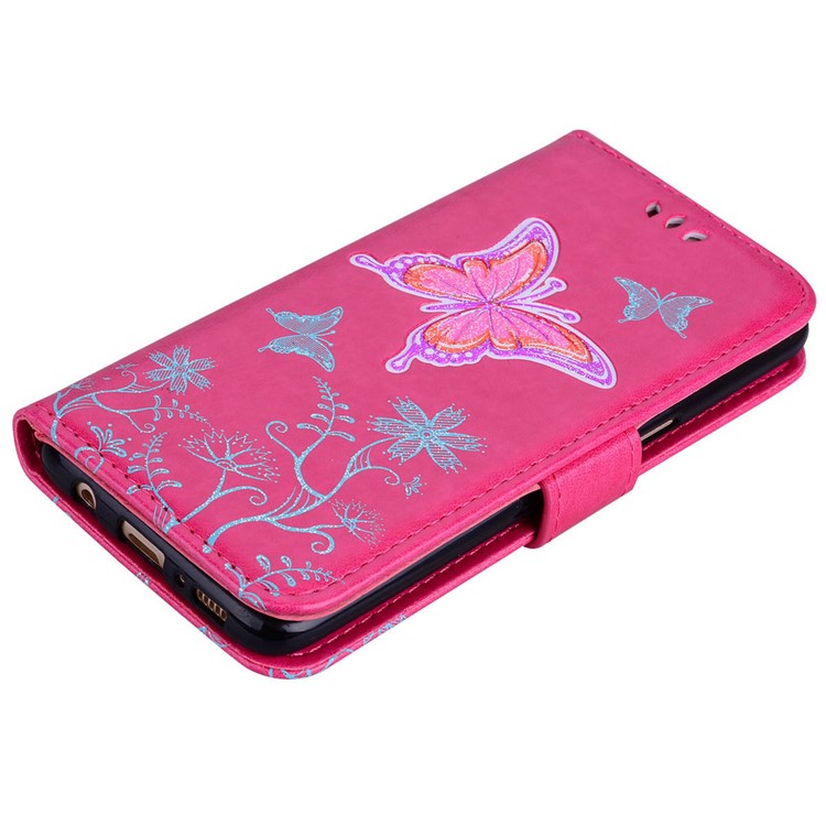 Flash Powder Butterfly Pattern Leather Wallet Cover for Samsung Galaxy S8 SM-G950 - Rose-2