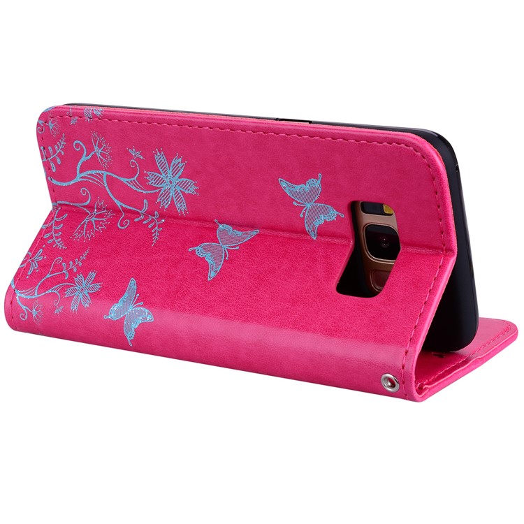 Flash Powder Butterfly Pattern Leather Wallet Cover for Samsung Galaxy S8 SM-G950 - Rose-3