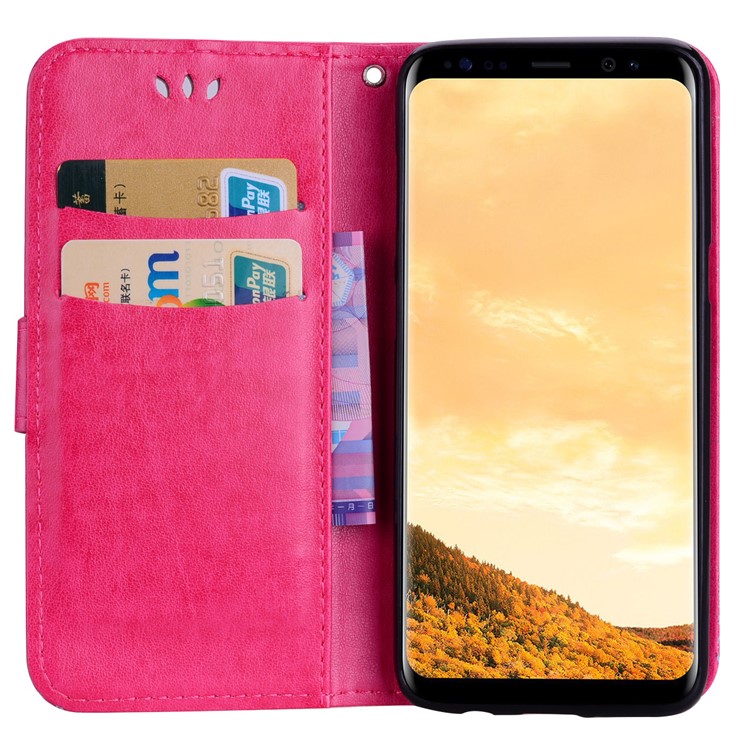 Flash Powder Butterfly Pattern Leather Wallet Cover for Samsung Galaxy S8 SM-G950 - Rose-4