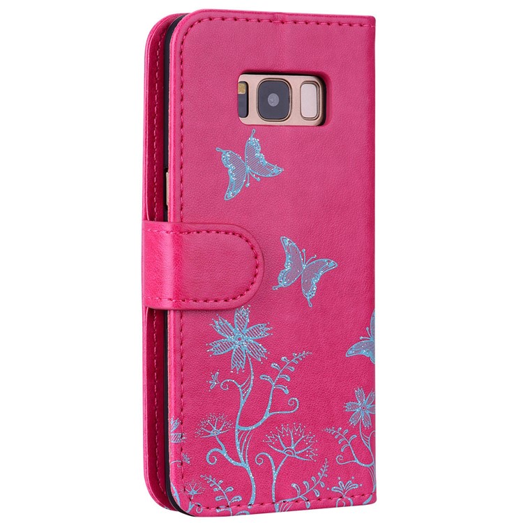 Flash Powder Butterfly Pattern Leather Wallet Cover for Samsung Galaxy S8 SM-G950 - Rose-5
