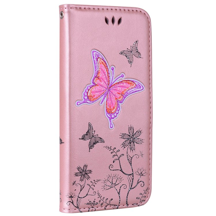 Flash Powder Butterfly Pattern PU Leather Wallet Case for Samsung Galaxy S8 SM-G950 - Rose Gold-1