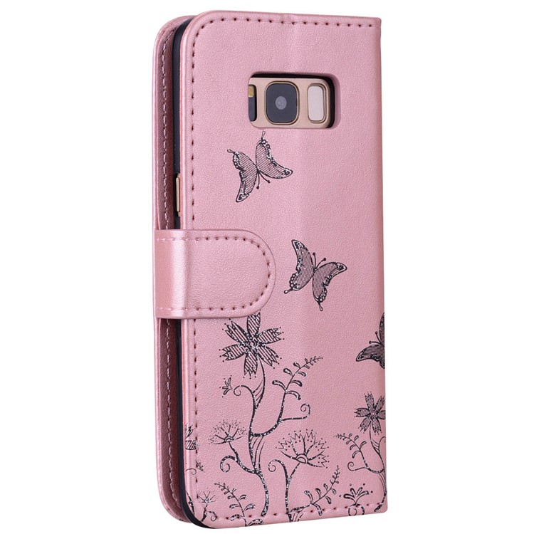 Flash Powder Butterfly Pattern PU Leather Wallet Case for Samsung Galaxy S8 SM-G950 - Rose Gold-2
