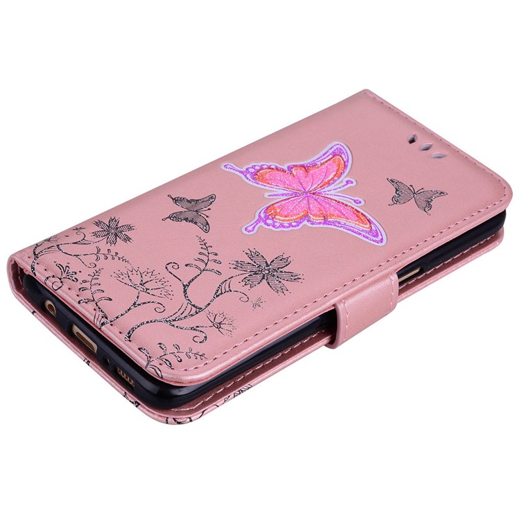 Flash Powder Butterfly Pattern PU Leather Wallet Case for Samsung Galaxy S8 SM-G950 - Rose Gold-3