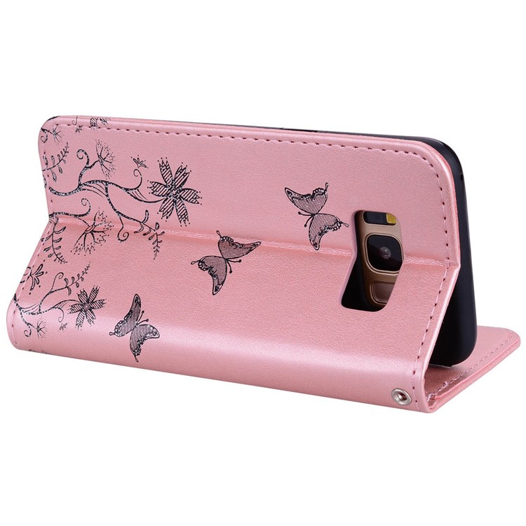 Flash Powder Butterfly Pattern PU Leather Wallet Case for Samsung Galaxy S8 SM-G950 - Rose Gold-4