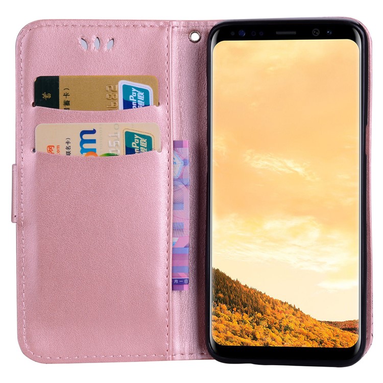 Flash Powder Butterfly Pattern PU Leather Wallet Case for Samsung Galaxy S8 SM-G950 - Rose Gold-5