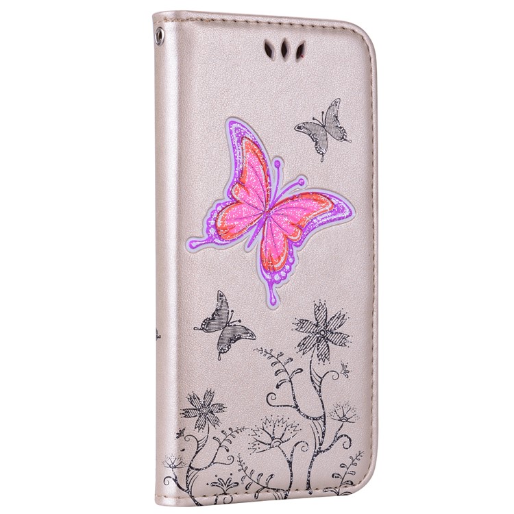 Flash Powder Butterfly Pattern Cell Phone Leather Wallet Case for Samsung Galaxy S8 SM-G950 - Gold-1